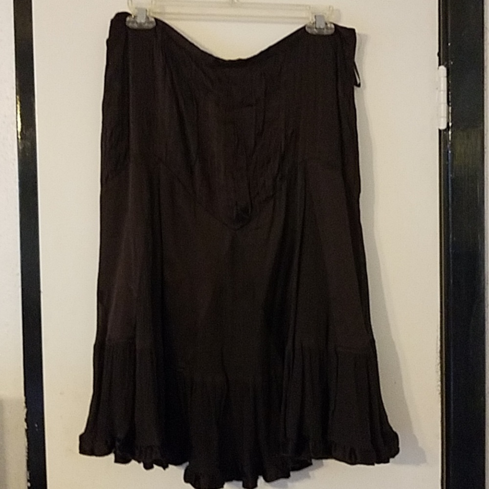 Dark brown silk ruffled skirt